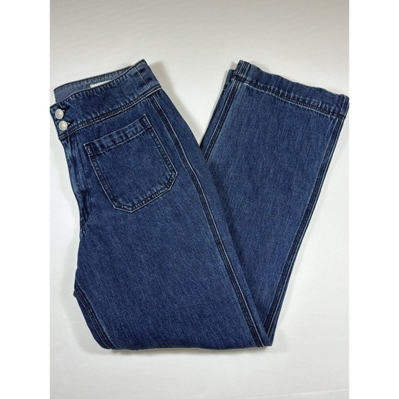 Rag & Bone Pearson Wide Leg Jeans Blue 26 Front Patch Pockets High Rise Trouser - Picture 1 of 13